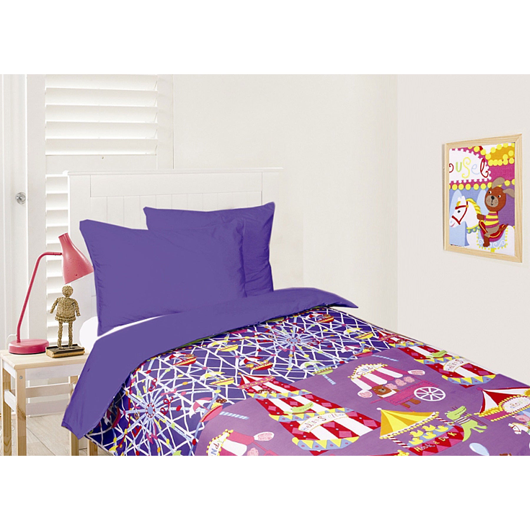 Happy Kids Glow In The Dark Quilt Cover Set Funfair Blue Double - Soft Polyester - SuperSaverAU - view 1