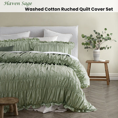 Vintage Design Homewares Haven Sage Quilt Cover Set Cotton Queen