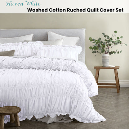 Vintage Design Haven White Washed Cotton Ruched Quilt Cover Set King
