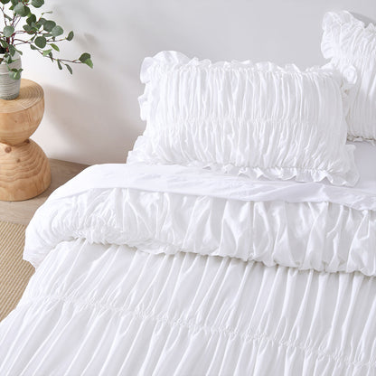 Vintage Design Haven White Washed Cotton Ruched Quilt Cover Set King
