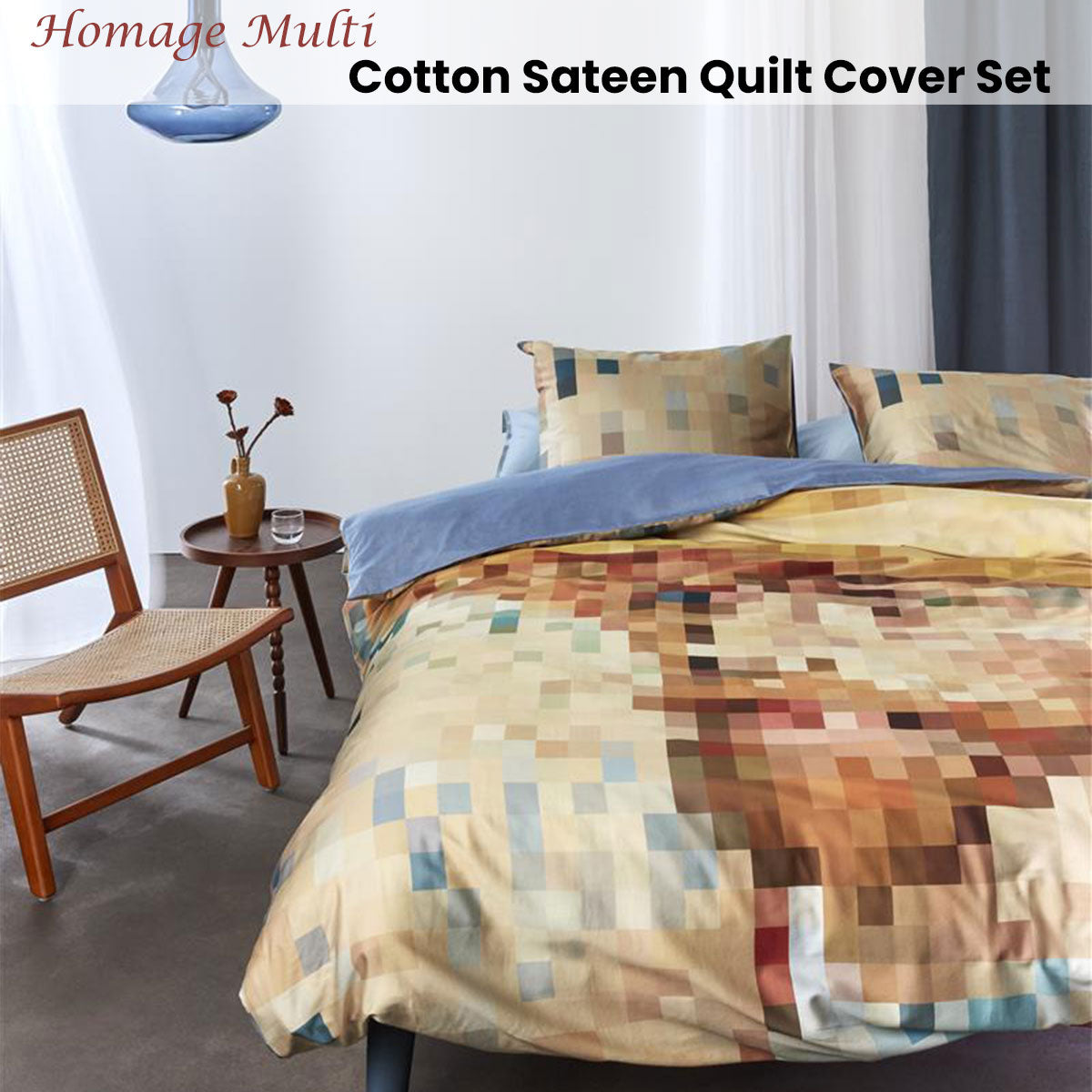 Bedding House Homage Multi Quilt Cover Set, 100% Organic Cotton Sateen, Queen - SuperSaverAU - view 1