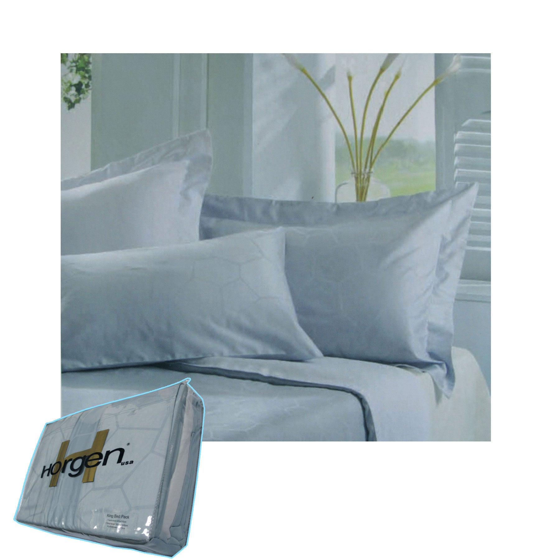 Horgen King Bed Pack 410TC Cotton Sateen Jacquard Sky Blue - 5 Piece Set - SuperSaverAU - view 1