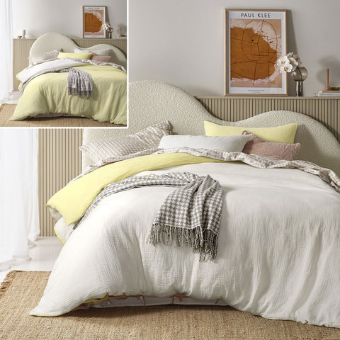 Vintage Design Homewares Hugo Reversible White Butter Cotton Quilt Cover Set Super King - SuperSaverAU - view 1