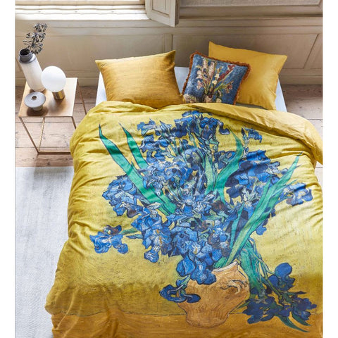 Bedding House Irises Yellow Cotton Sateen Quilt Cover Set King - Floral Print Design - SuperSaverAU - view 1