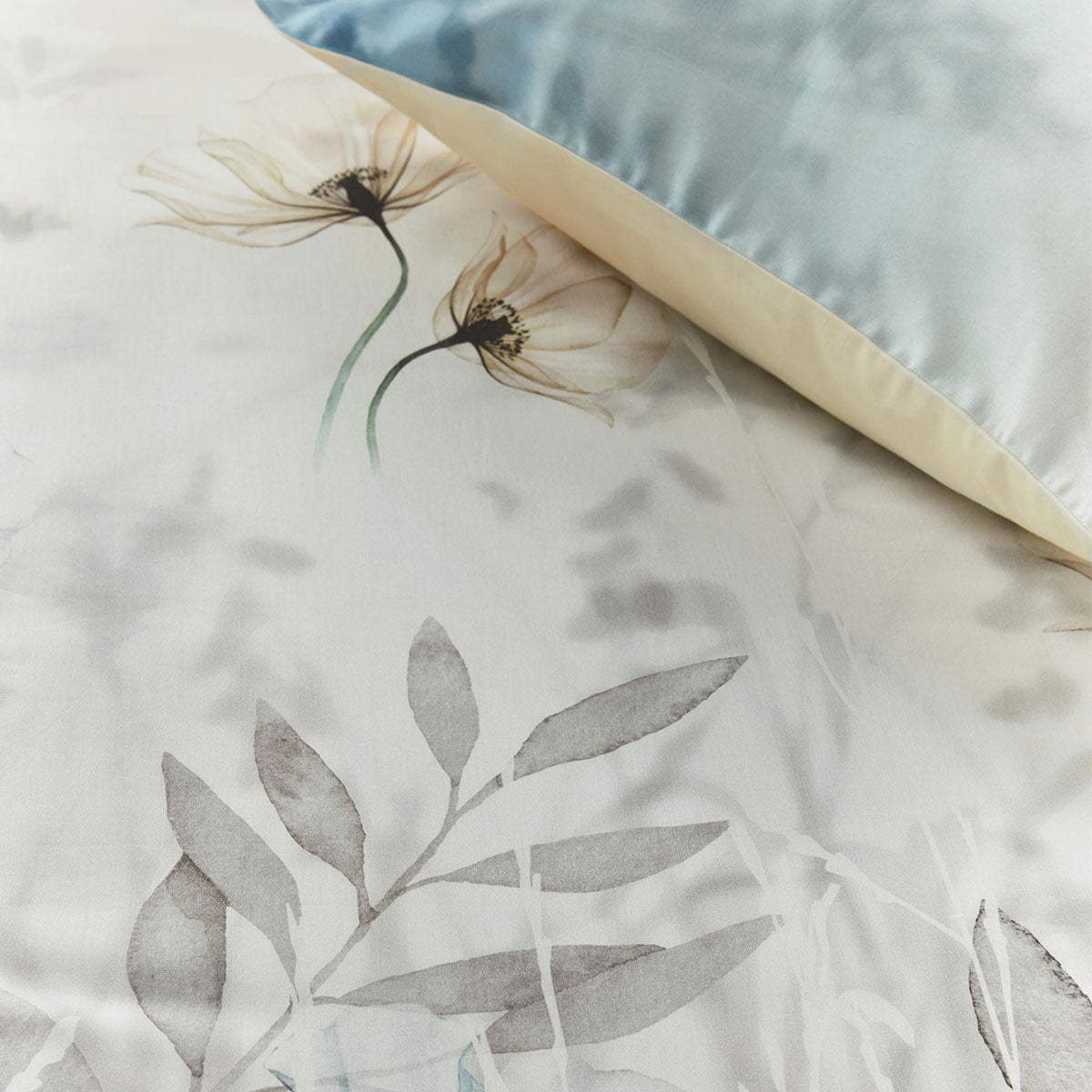 Bedding House Isabelle Light Blue Cotton Sateen Quilt Cover Set Queen - Floral Print, 220 TC - SuperSaverAU - view 2