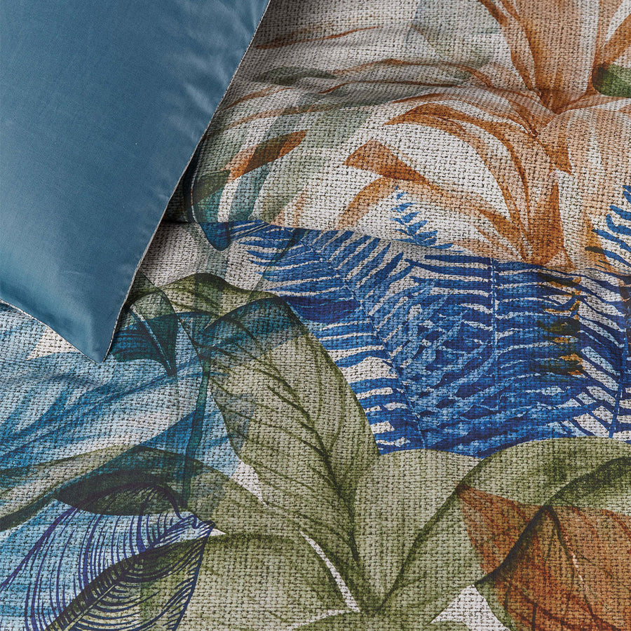 Bedding House Isla Blue Cotton Sateen Quilt Cover Set Queen - Foliage Print, 220 TC - SuperSaverAU - view 1