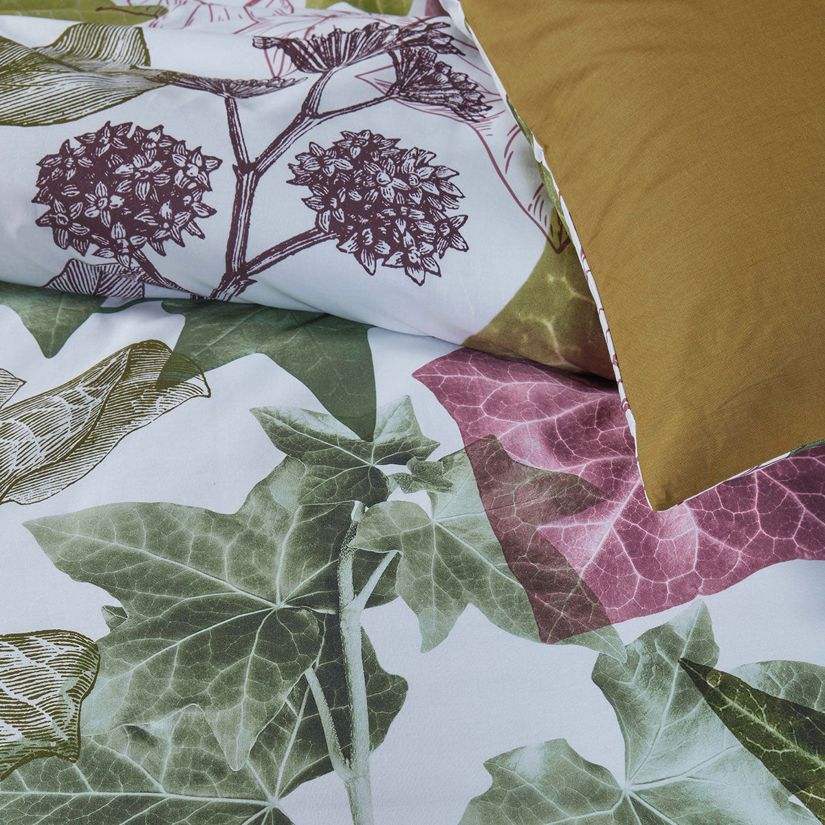 Bedding House Ivy Multi Cotton Quilt Cover Set Queen - Leaves Print Design - SuperSaverAU - view 1