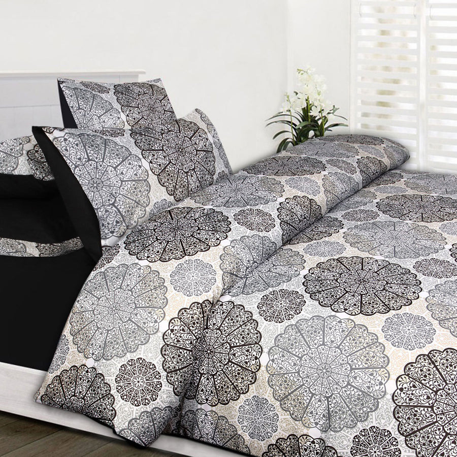 Big Sleep Jake Black Quilt Cover Set Double - Mandala Print Design, Microfiber - SuperSaverAU - view 1