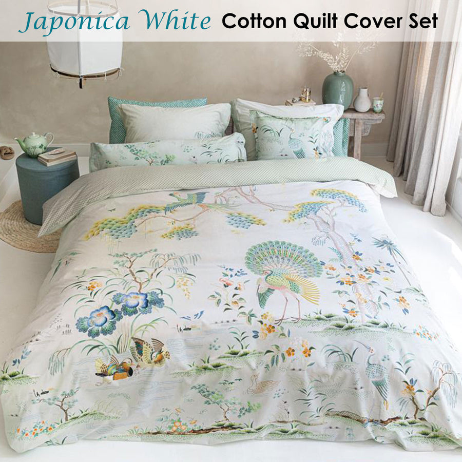 PIP Studio Japonica White Quilt Cover Set King - Landscape Print, 200TC Cotton - SuperSaverAU - view 1