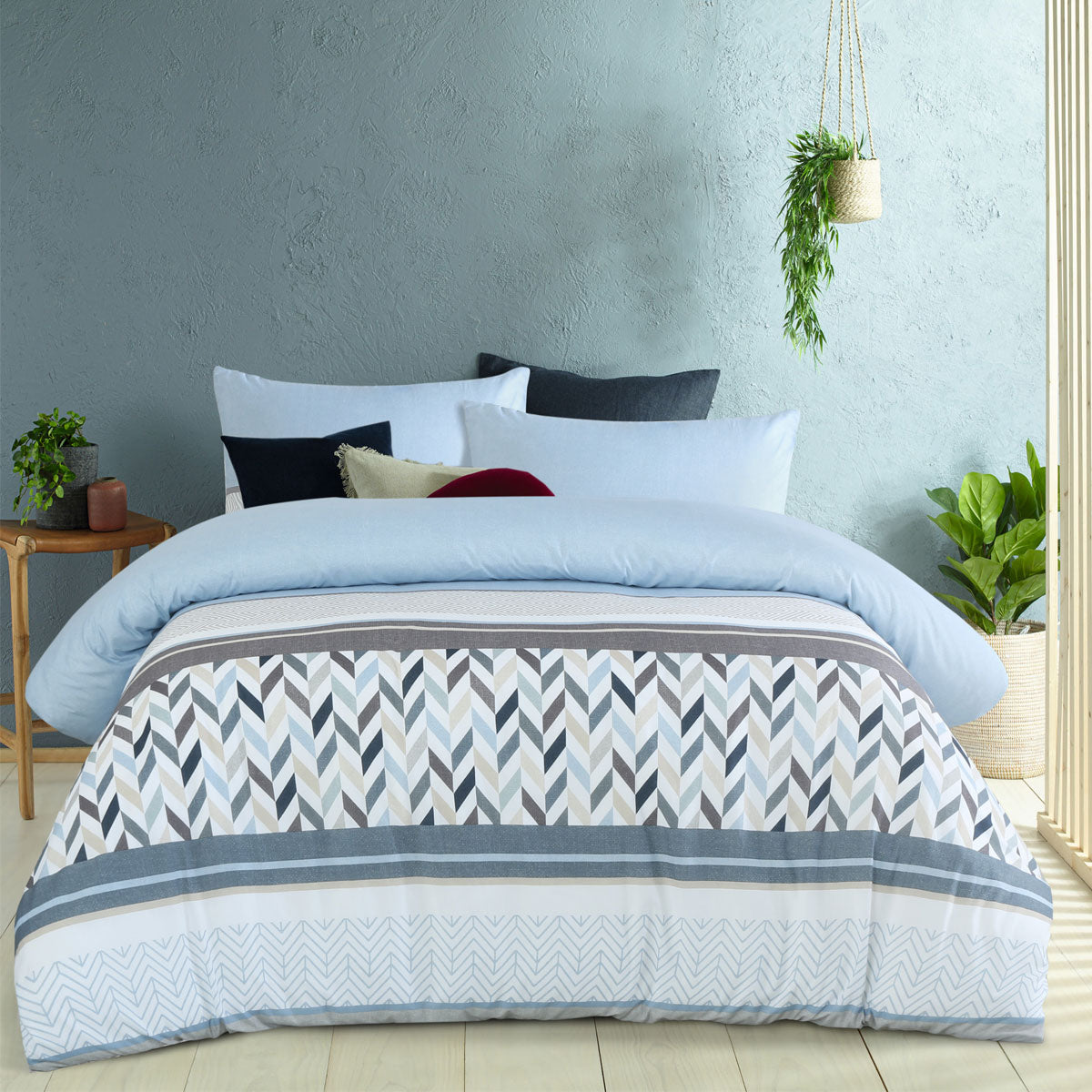 Big Sleep Joel Printed Quilt Cover Set King - Chevron Design, 180TC Microfiber