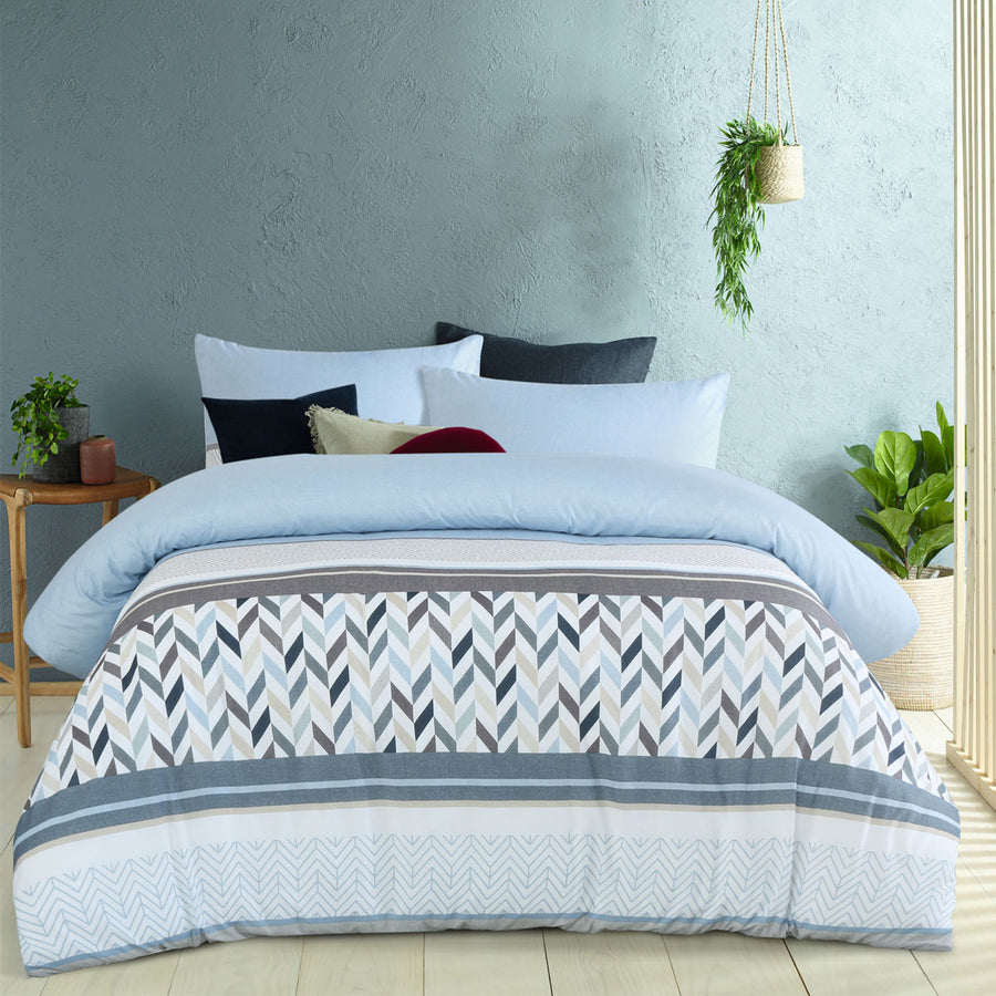 Big Sleep Joel Printed Quilt Cover Set King - Chevron Design, 180TC Microfiber - SuperSaverAU - view 1