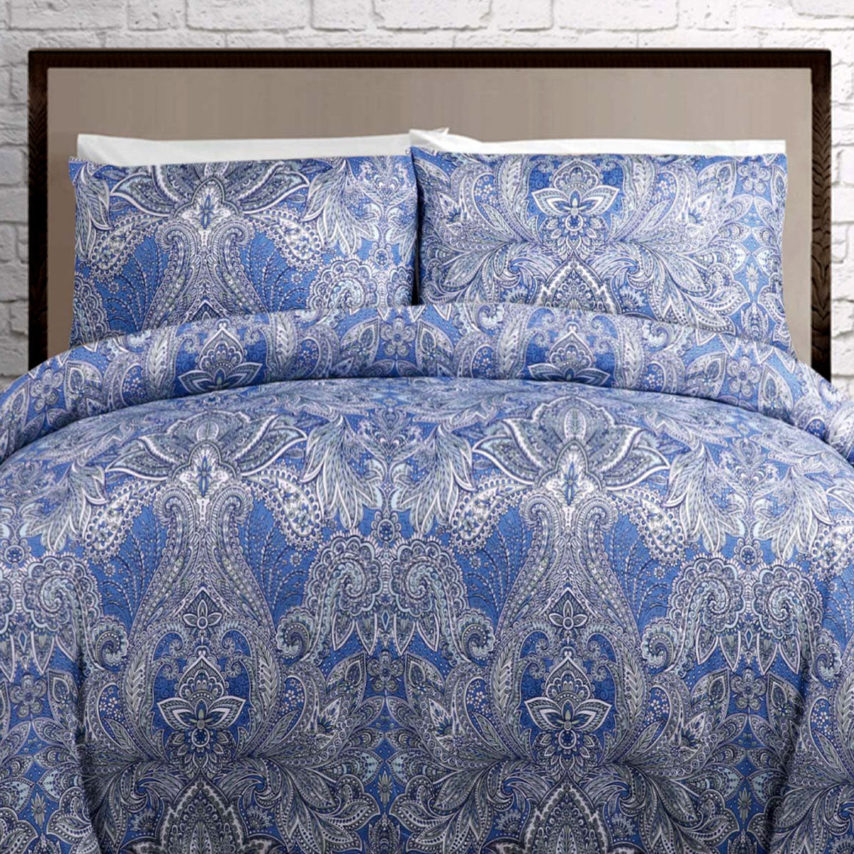 Big Sleep Kingston Blue Quilt Cover Set Double - Paisley Design, Microfiber - SuperSaverAU - view 1