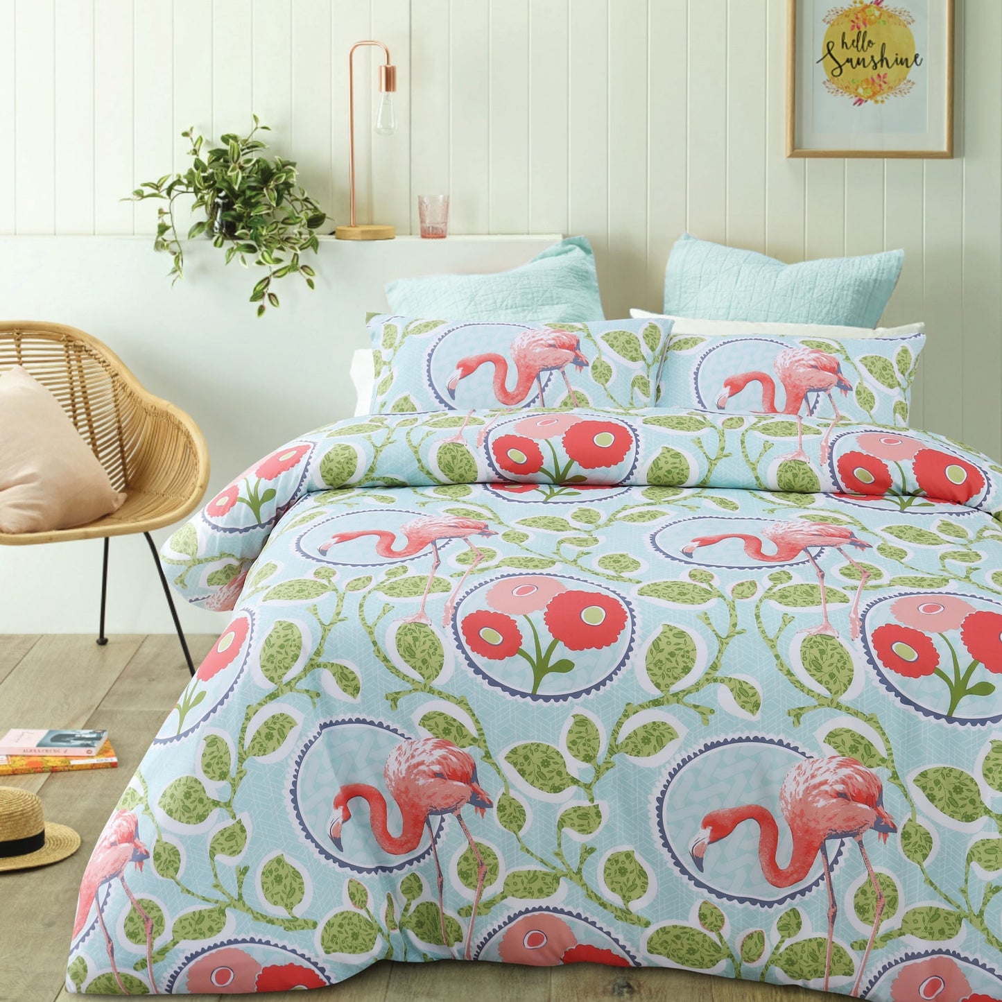 Big Sleep Lila Multi Quilt Cover Set Queen - Flamingo Print, 180 Thread Count