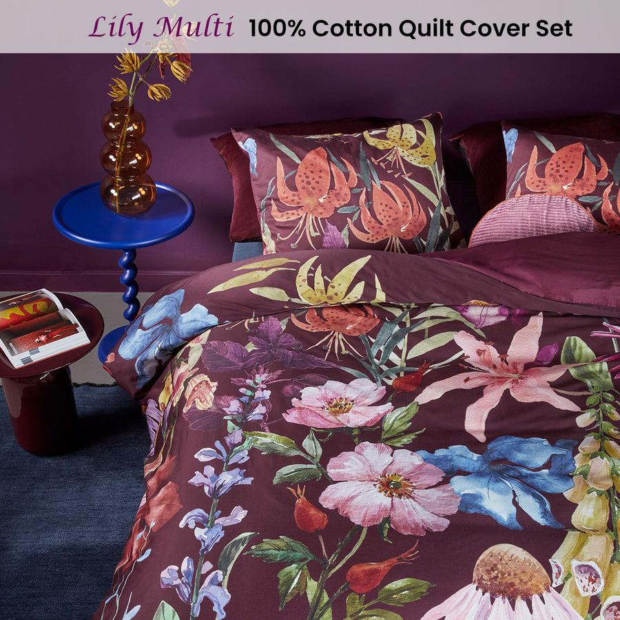 Bedding House Lily Cotton Sateen Floral Quilt Cover Set 220TC - Multi, Queen