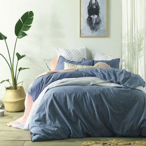 Accessorize Stonewashed Linen Cotton Quilt Cover Set Queen - Solid Colour Tone, Soft Touch - SuperSaverAU - view 1
