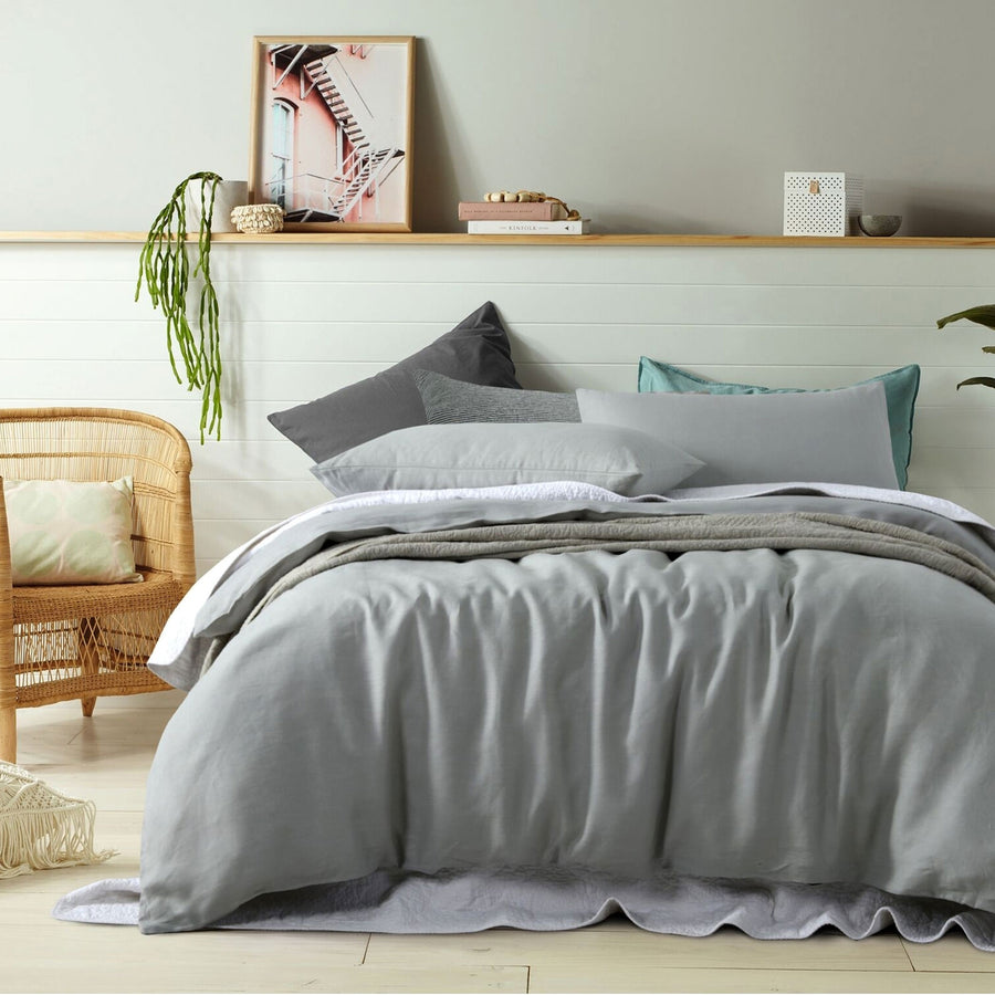 Vintage Design Homewares 100% Linen Dove Grey Quilt Cover Set King - Solid Colour - SuperSaverAU - view 1