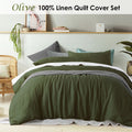 Premium Vintage Design Homewares Linen Quilt Cover Set – Olive Super King