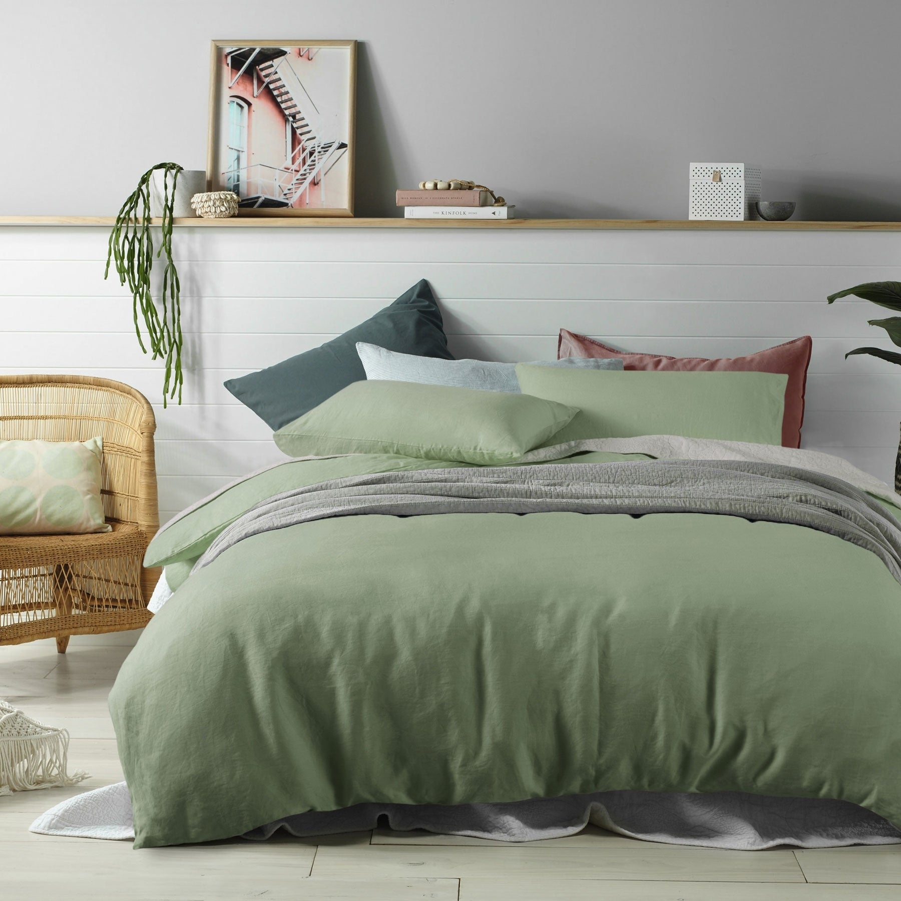Vintage Design Homewares 100% Linen Sage Quilt Cover Set Super King - Soft Touch - SuperSaverAU - view 1