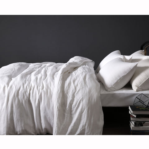 Vintage Design Homewares 100% Linen White Quilt Cover Set Super King - Elegant Solid Color - SuperSaverAU - view 1