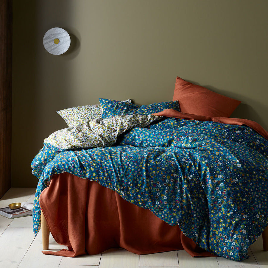 Accessorize Lisa Teal Washed Cotton Printed Quilt Cover Set Queen - Floral Design - SuperSaverAU - view 1