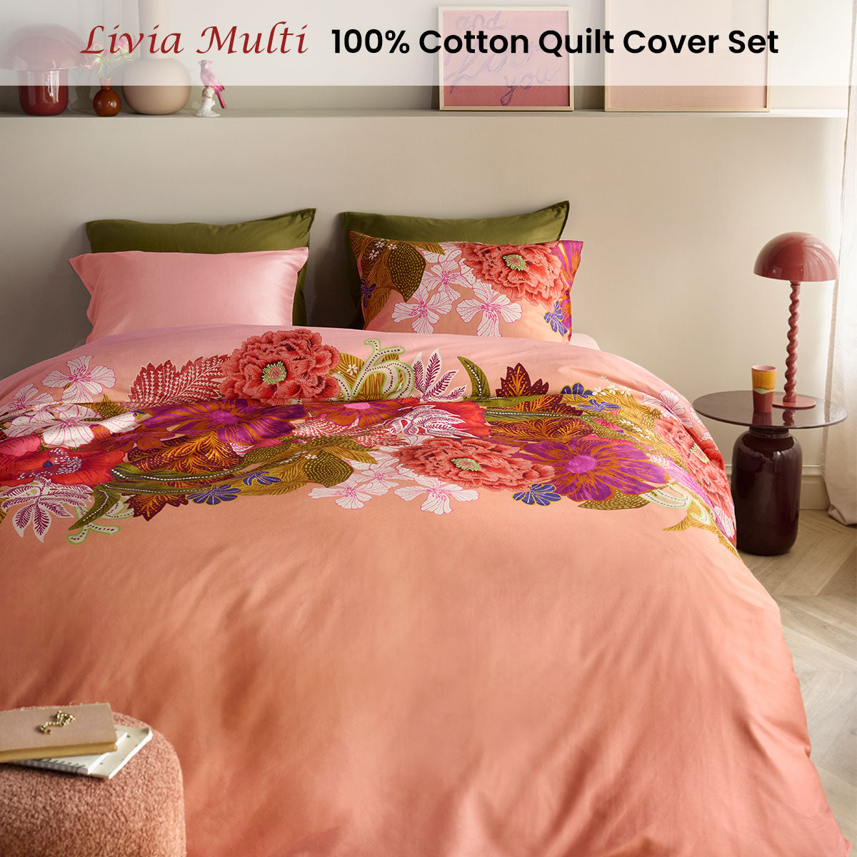 Oilily Livia Cotton Sateen Floral Quilt Cover Set 200TC - Multi, King
