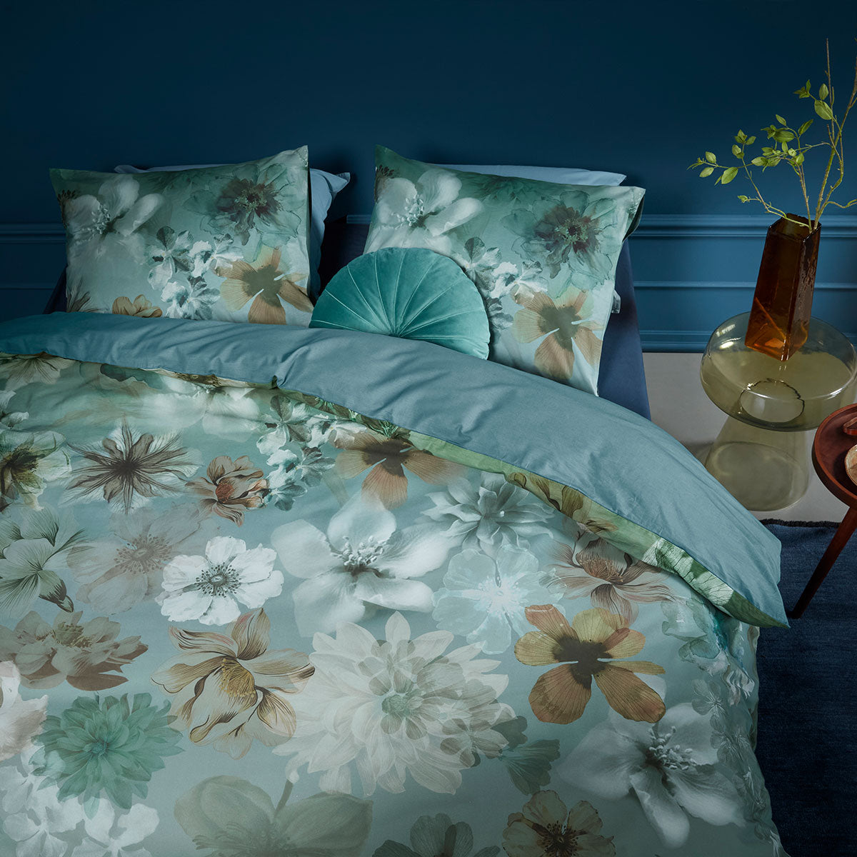 Bedding House Lou Cotton Floral Quilt Cover Set 144TC - Blue Green, King