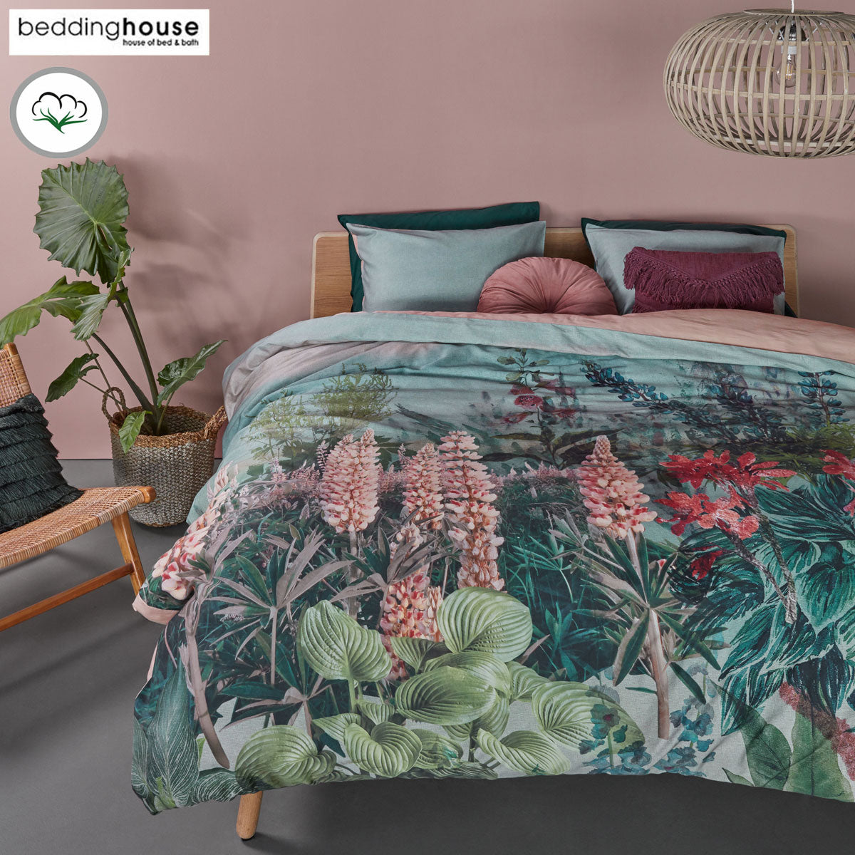 Bedding House Lupine Green Cotton Sateen Quilt Cover Set King - Landscape Print - SuperSaverAU - view 1