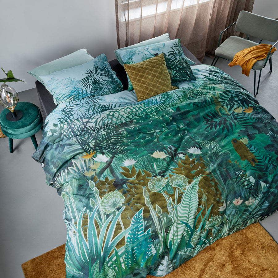 Bedding House Madagascar Green Cotton Quilt Cover Set King - Foliage Print Design - SuperSaverAU - view 1