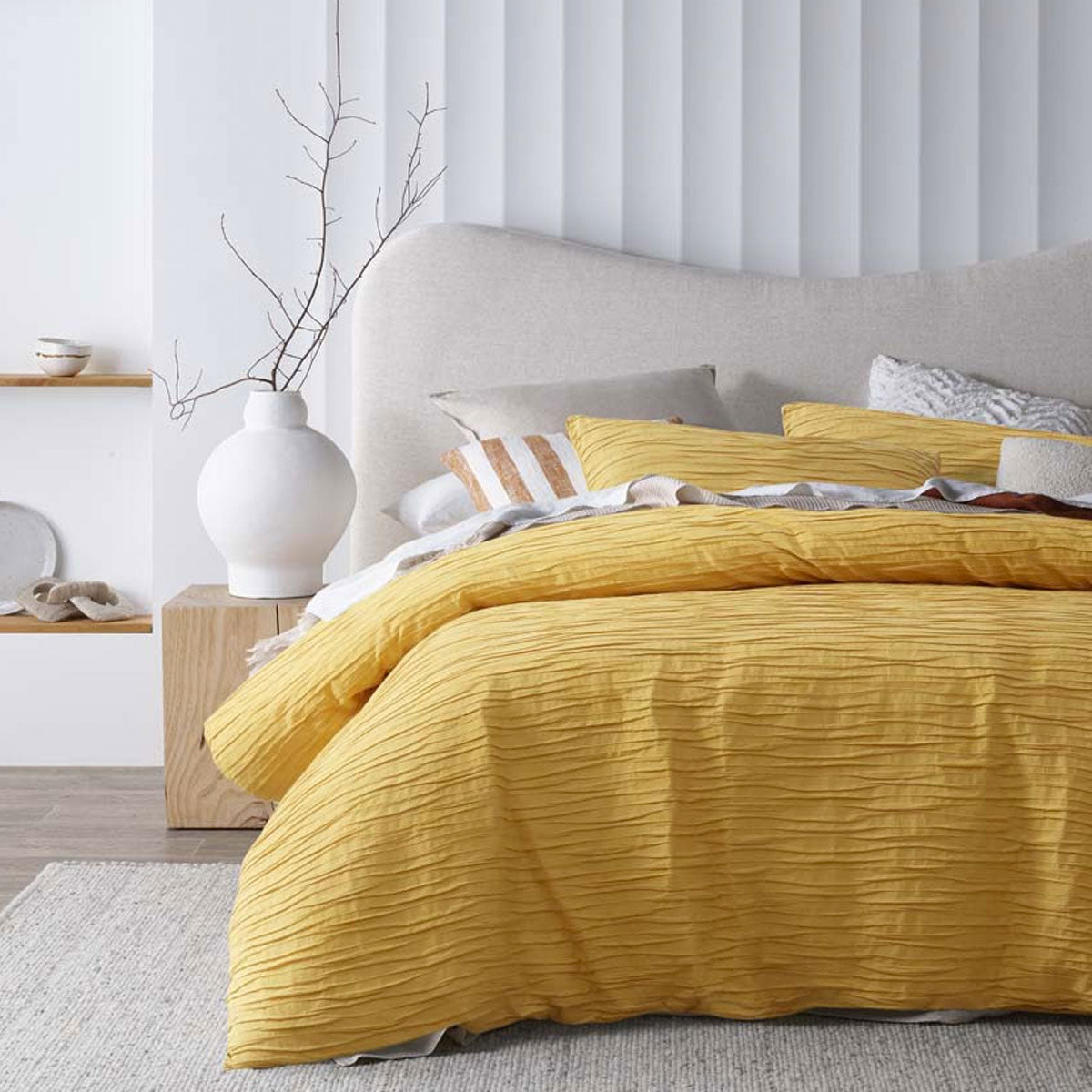 Vintage Design Homewares Malvern Ochre Cotton Quilt Cover Set King - 100% Cotton, Texture Design - SuperSaverAU - view 1