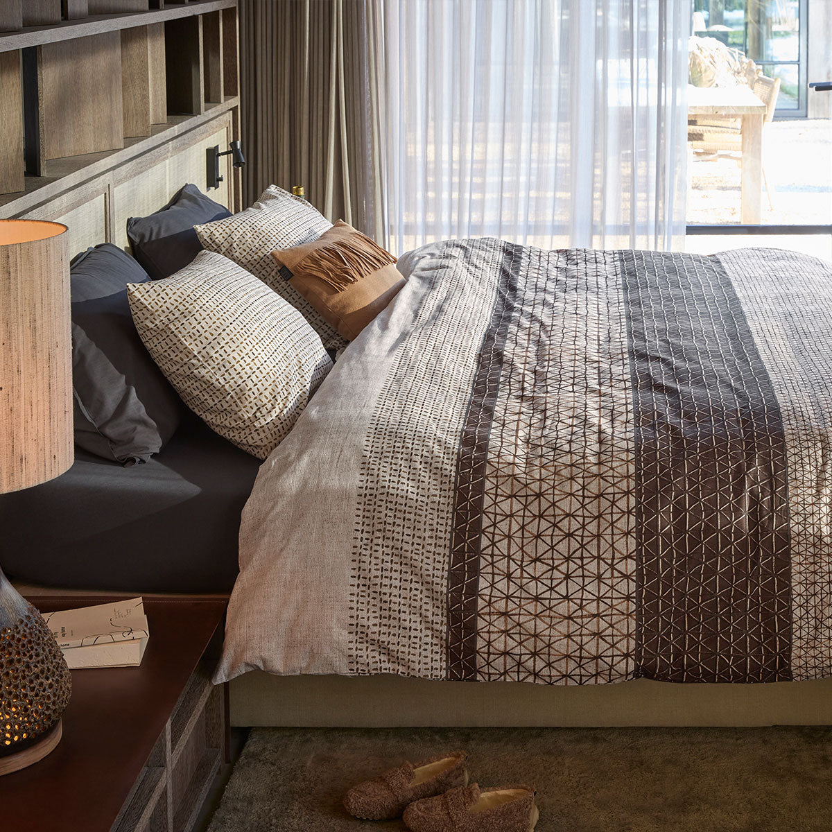 Bedding House Mathis Cotton Geometric Quilt Cover Set 144TC - Natural, King