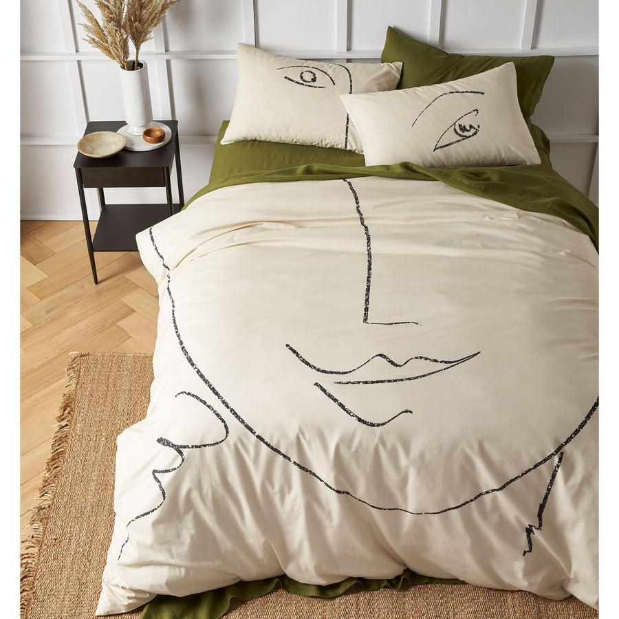 Accessorize Matisse Digital Printed Cotton Quilt Cover Set King - Facial Sketch Design - SuperSaverAU - view 1