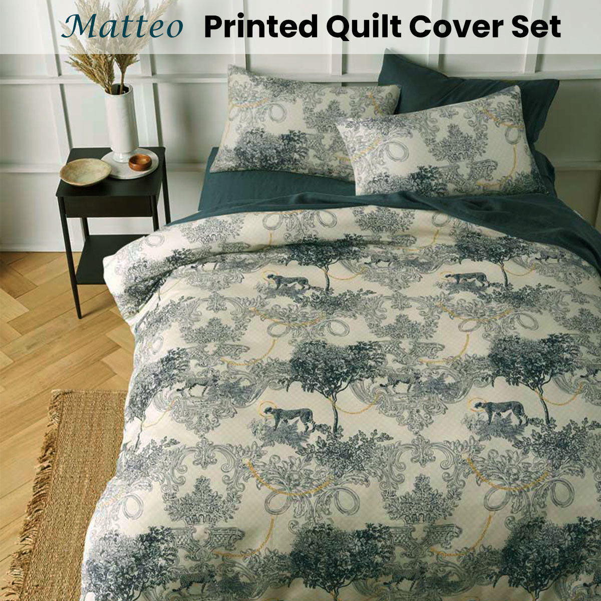 Big Sleep Matteo Printed Quilt Cover Set King - Damask Print, 180 Thread Count - SuperSaverAU - view 2