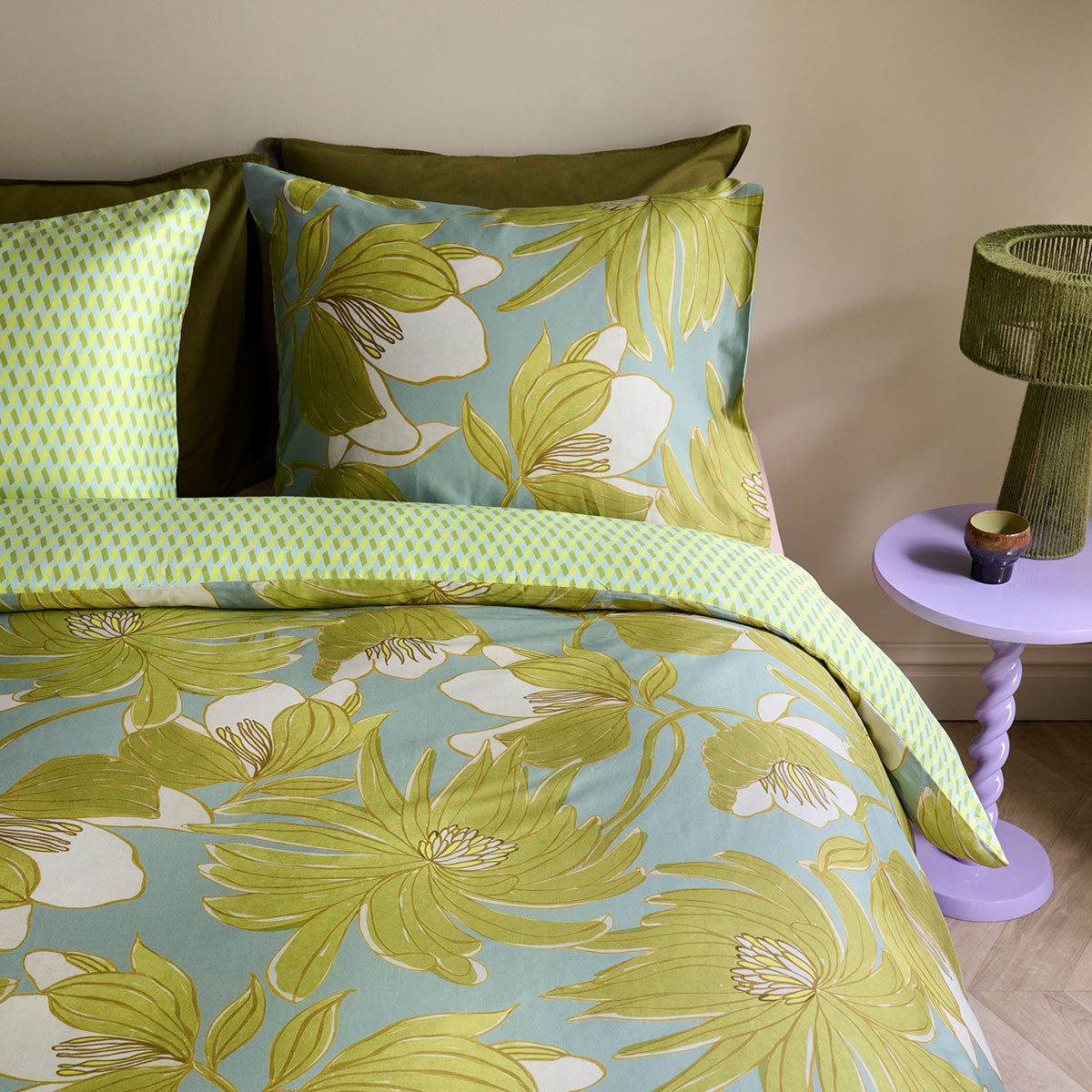 Oilily Melodi Cotton Sateen Floral Quilt Cover Set 200TC - Green, King