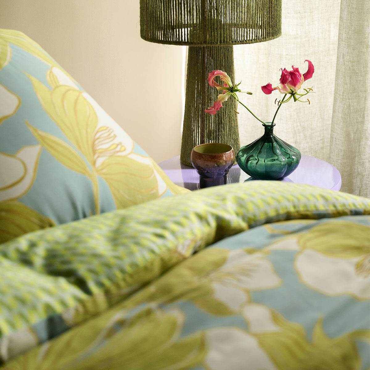 Oilily Melodi Cotton Sateen Floral Quilt Cover Set 200TC - Green, King