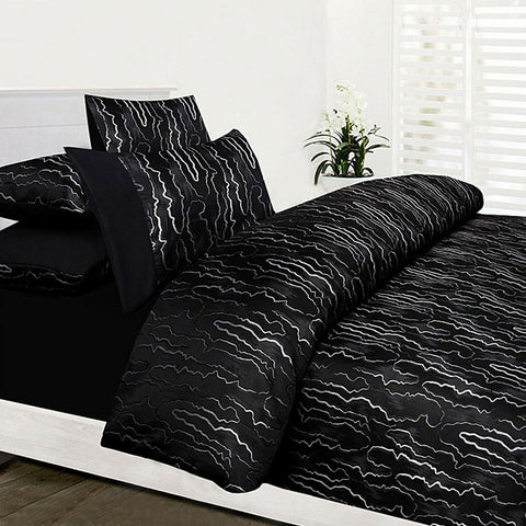 Accessorize Naples Black Jacquard Quilt Cover Set Double - 180 x 210 cm - SuperSaverAU - view 1