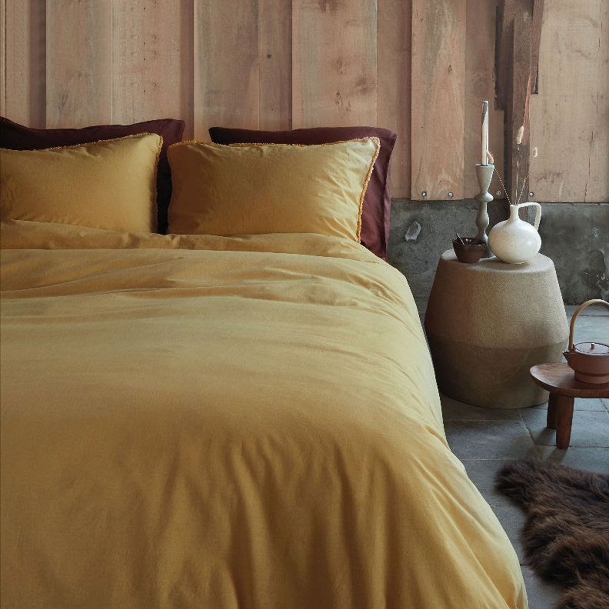 VTWonen Natural Stone Fraying Yellow Quilt Cover Set King - 100% Cotton, Solid Colour - SuperSaverAU - view 1