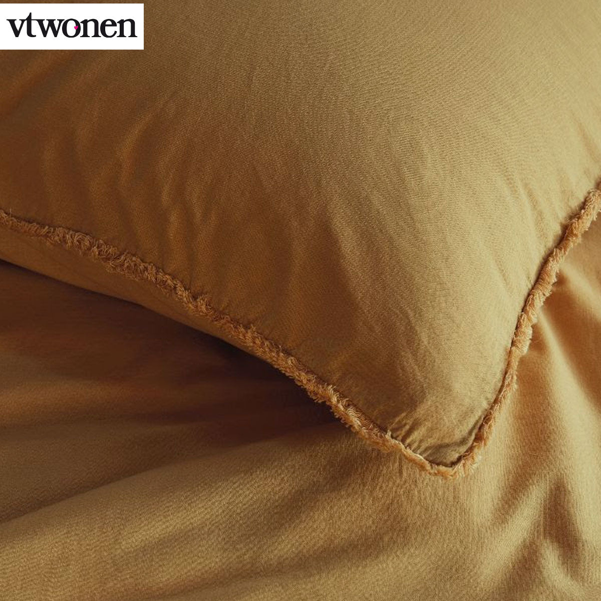 VTWonen Natural Stone Fraying Yellow Quilt Cover Set King - 100% Cotton, Solid Colour - SuperSaverAU - view 2