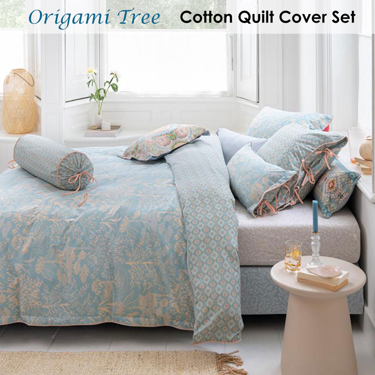 PIP Studio Origami Tree Light Blue Quilt Cover Set Queen - 100% Cotton, Reversible - SuperSaverAU - view 1