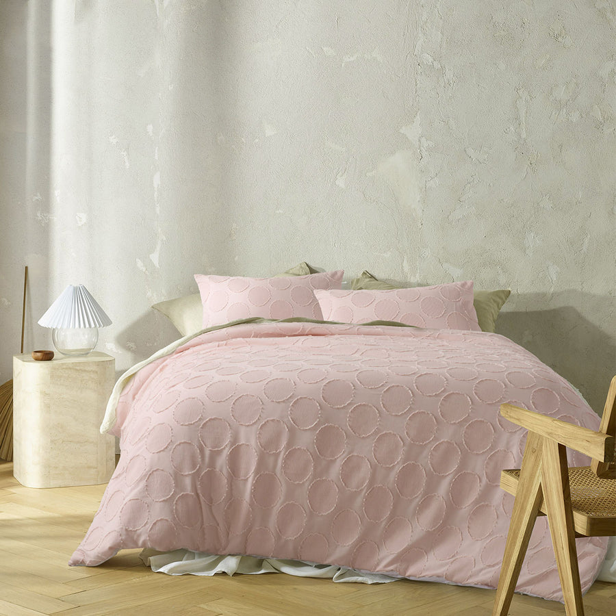 Accessorize Orion Blush Cotton Quilt Cover Set Single - Applique Circle Design - SuperSaverAU - view 1