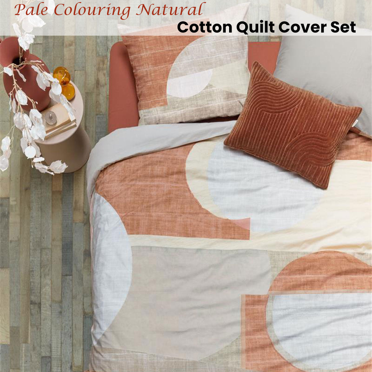 VTWonen Pale Colouring Natural Cotton Quilt Cover Set Queen - Geometric Print Design - SuperSaverAU - view 1