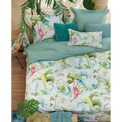 PIP Studio Palm Scenes White Cotton Quilt Cover Set King - Tropical Print Design - SuperSaverAU - view 1