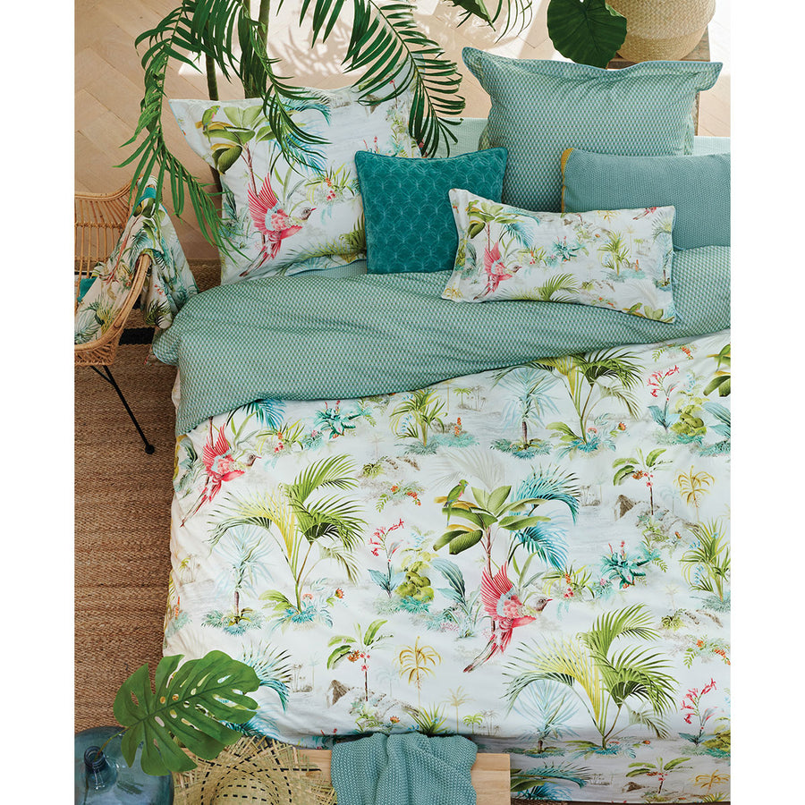 PIP Studio Palm Scenes White Cotton Quilt Cover Set Queen - Tropical Print Design - SuperSaverAU - view 1