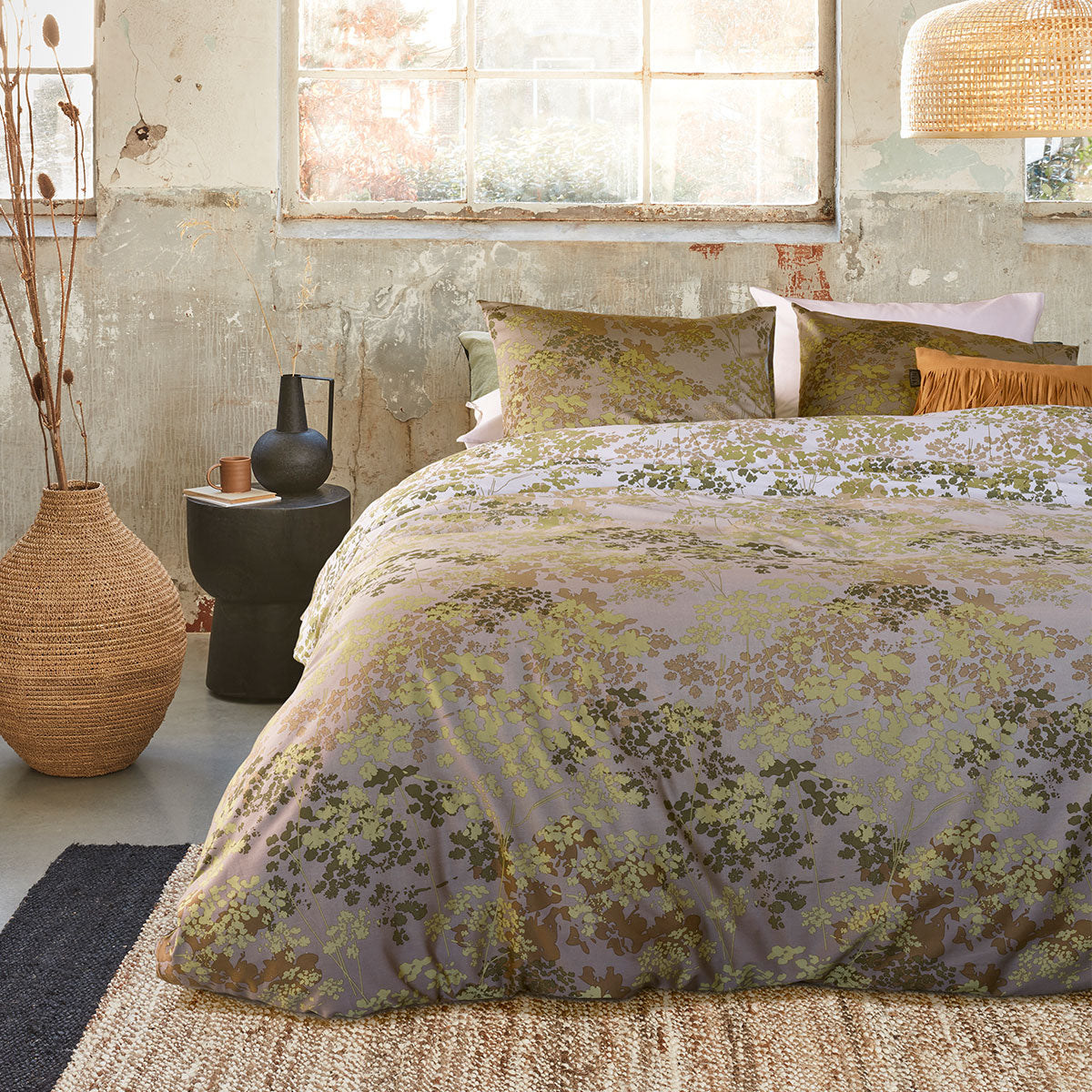 Bedding House Pantalla Green Bamboo Cotton Quilt Cover Set Queen - Floral Design, All Seasons - SuperSaverAU - view 1