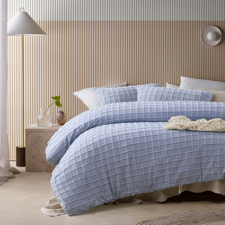Vintage Design Homewares Parquet Snooze Blue Quilt Cover Set King - Polyester Cotton - SuperSaverAU - view 1