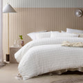 Vintage Design Homewares Parquet White Quilt Cover Set Queen - Chenille Grid Pattern - SuperSaverAU - view 1