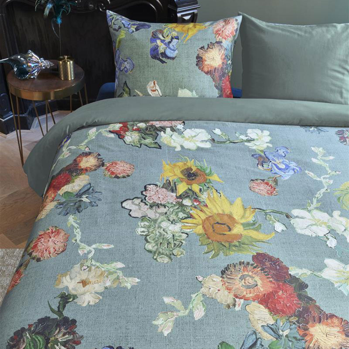 Bedding House Van Gogh Floral Quilt Cover Set Green Cotton Sateen King - SuperSaverAU - view 3