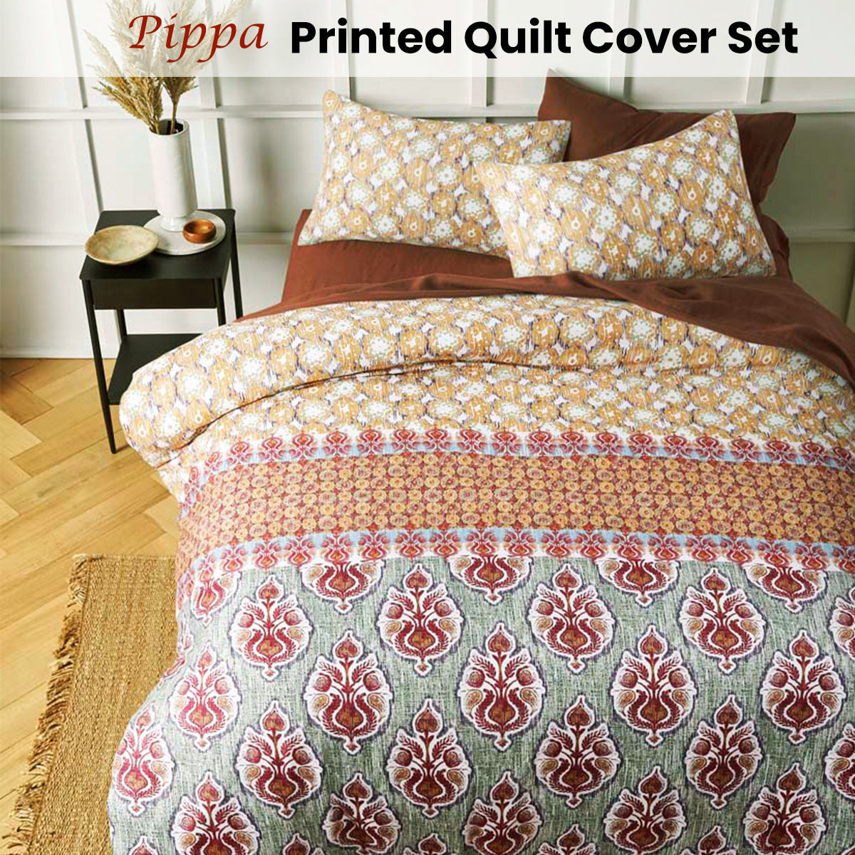 Big Sleep Pippa Printed Quilt Cover Set King - Damask Print, 180 Thread Count