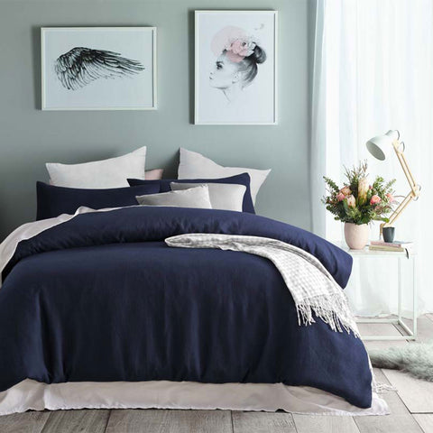 Accessorize Navy Waffle Polyester Quilt Cover Set Double - Lightweight Comfort - SuperSaverAU - view 1