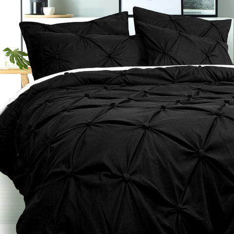 Accessorize Puffy Quilt Cover Set Black, Ruched Pattern Design, King Size - SuperSaverAU - view 1