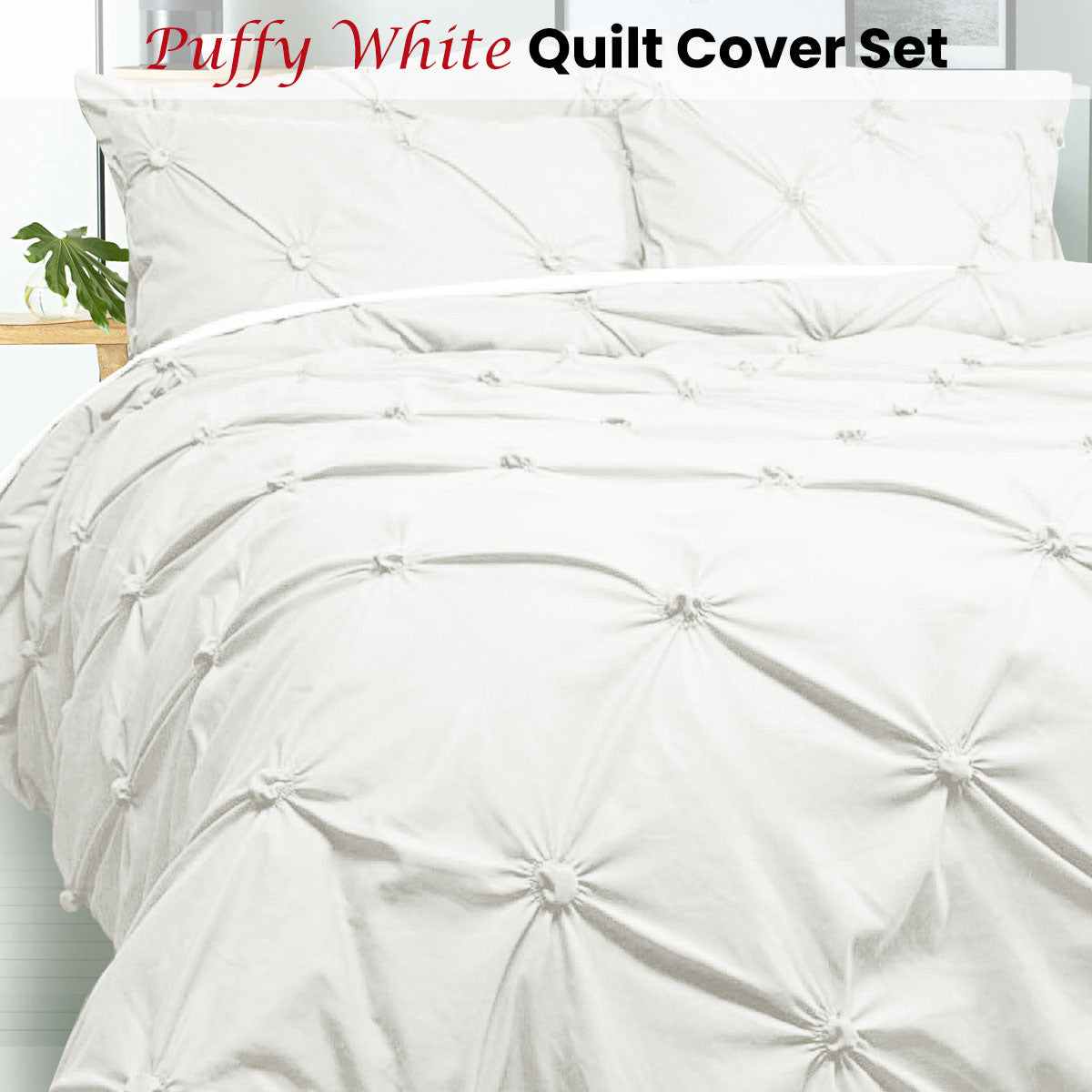 Bloomington Puffy Quilt Cover Set White Ruffles Pattern 180 x 210 cm - SuperSaverAU - view 1